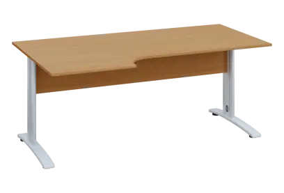 ERK 28 - 186 stůl kancelářský, rohový, levý, kovová podnož bílá, deska 25 mm, široký 1800 mm, buk Royal